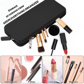 Sakolla Travel Makeup Brush Holder, Silicone Makeup Brush Bag with Zipper Closure, Makeup Brushes Organizer Case Washable Makeup Pouch Holder Case for Daily, Work, Essentials Black