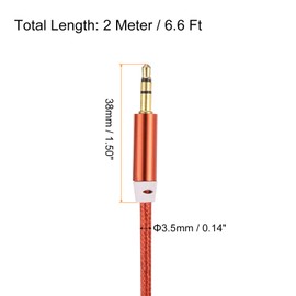 sourcing map 2 Pack Aux Cable 3.5mm Male to Male Nylon Braided Cord 6.6Ft 3 Pole Stereo Sound Auxiliary Cable Red for Earphones, Smart Phones, Home/Car Stereos, Speakers, Computers