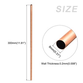 METALLIXITY Copper Tube (8mm OD x 0.2mm Wall T x 300mm L) 4Pcs, Straight Tubing - for Home Furnishing, Machinery, DIY Handicraft
