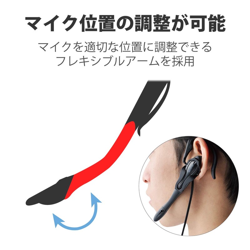 エレコム ヘッドセット マイク 4極 片耳 イヤフック 1.8m HS-EP13TBK