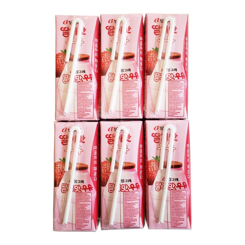 Binggrae Fresh Strawberry UHT Milk Dairy Products, South Korea (Packs