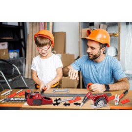Vextronic Kids Tool Set 36 PCS with Toy Chainsaw Electronic Toy Drill with Sound and Light, Pretend Play Kids Tool Box Construction Toy, Great Toy Tool Set for Toddlers Boys Girls Ages 3+
