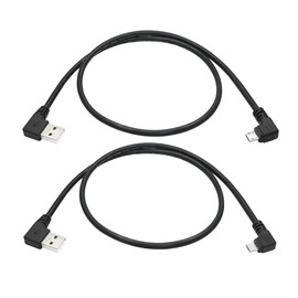 Micro USB Power Data Cable Cable 60CM, 90 Degree USB A Male Right Angle to Micro USB Male Left & Right Angle Charging and Data Sync Cable, for GPS, Dash Cam, Digital Camera, Hard Drive Etc - 1Pair