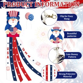 40 Inches Uncle Sam Windsock Decoration, Patriotic USA Themed Hanging Outdoor Wind Sock Ornament with Red, White, Blue Streamers, 'USA' Lettering, and Stars for 4th of July, Memorial Day, Veterans Day