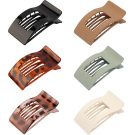 Vovii 6 Pack Flat Hair Claws Clips for Women, Large Extra Strong & Thick Clips for Thick Fine Hair Styling, Secure Hair Hold Brown White