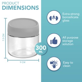 HEFTMAN Overnight Oats Jars with Lids - 4 Pack 300ml Overnight Oats Jar with Airtight, Colourful Screw Lids Food-Safe Glass Breakfast Pots with Lids for Yogurt, Chia Pudding - 10oz, Reusable (4 PCS)