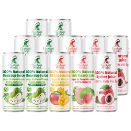 ELEPHANT WORLD 100% Natural Juices | Assorted Superfruits | Soursop-Mango-Guava-Lychee | NO Sugar added | NOT From Concentrate | NON GMO | 12 Pack, 320 ML