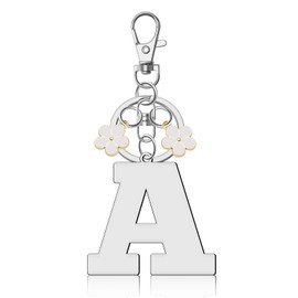 Ximalun Initial A-Z Keyring Initial Letter Keyring Flower Keyring Accessories Alphabet Keyrings for Women Flower Pendant Key Ring for Purse Handbag Car Keys