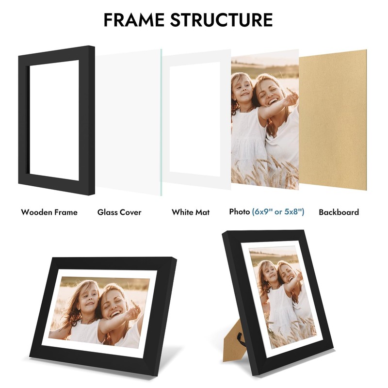 Hongkee 6x9 Picture Frame with Glass, Display Pictures 5x8 with