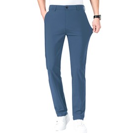 LUSHENUNI Men's Golf Pants Slim High Stretch, Ice Silk Dress Pants with Expandable-Waist Pants (Dark Blue,34)
