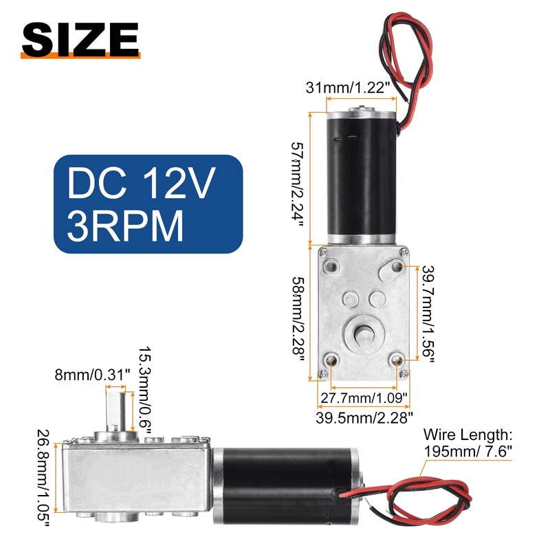sourcing map DC 12V 3RPM Worm Geared Motor 8mm D