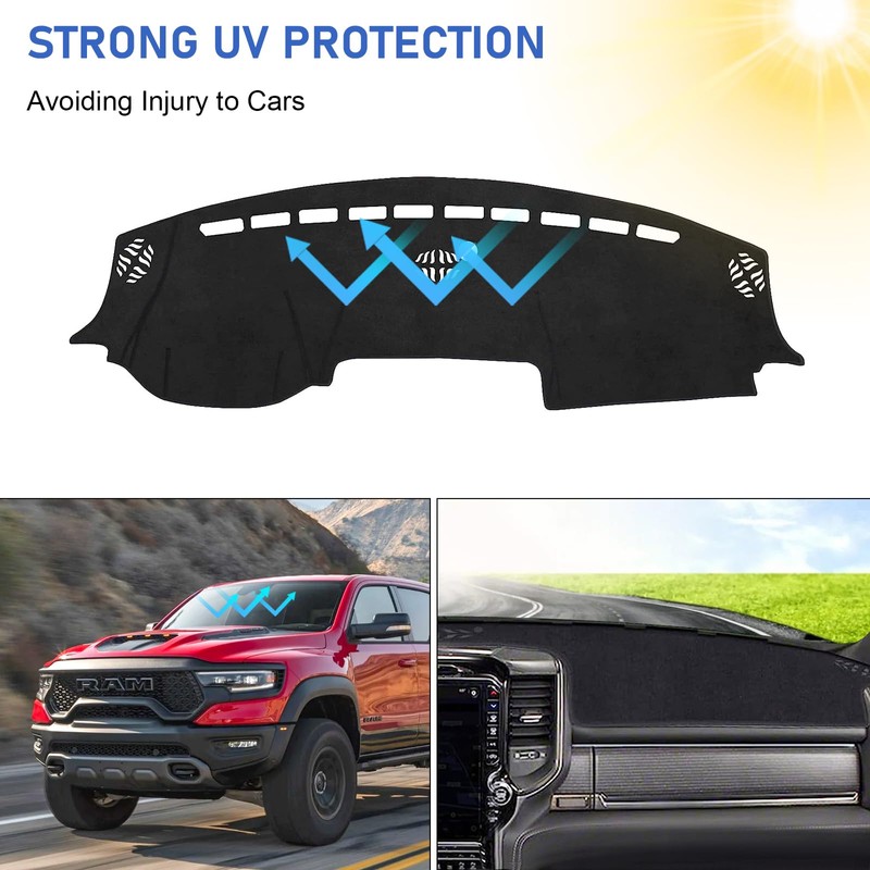 MASHA Dashboard Cover for Dodge Ram, Flannel Dashboard Pad Dash