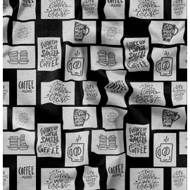 Soimoi Black Cotton Duck Fabric Coffee Please Text Printed Fabric 1 Yard 42 Inch Wide