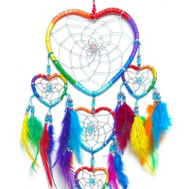 DREAMCATCHER RAINBOW HEART DREAM CATCHER 12cm x 35cm Stunning Girls Boys Kids Bedroom Decoration