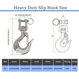 MAMDAFAON 1/4 Inch Chain Hook, 304 Stainless Steel Swivel Slip Hook Heavy Duty Lifting Hooks Clevis Swivel Hook Winch Trailer Safety Hook with Safety Latch (Capacity 350KGS)