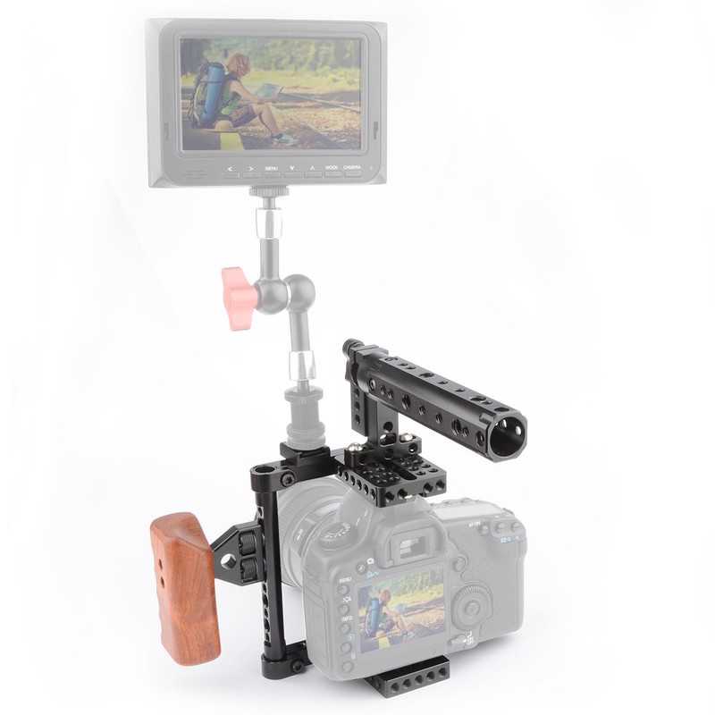 CAMVATE DSLR Camera Cage Top Handle Wood Grip for 60D