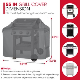 Unicook 55 Inch Grill Cover for Outdoor Grill, Heavy Duty Waterproof Gas BBQ Cover, Outside 3-4 Burner Barbecue Covering for Weber, Char-Broil, Nexgrill, All Weather Resistant, Grey