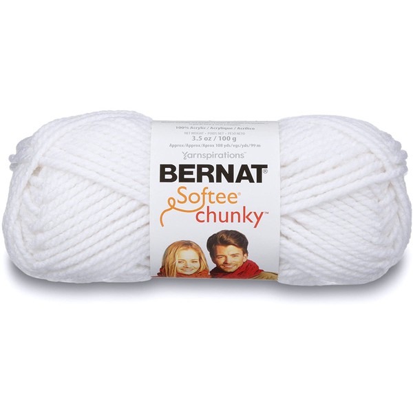 Bernat Softee Chunky 3-Pack Yarn, 2.8oz, Super Bulky 6 Gauge - White - Machine Wash & Dry