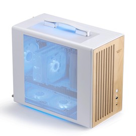 darkFlash WD200(2025) Portable Micro-ATX PC Case with Handle, 1 ARGB PWM Fans, with Walnut Wood, Type-C, Support 240 AIO, H165mm Cooler, Simple Compact Desktop (White)