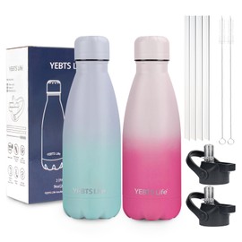 Insulated Water Bottle,2 Pack-9oz Stainless Steel Water Bottles with straw lid,Metal Sports Thermos Water Bottles for Boys,Girls,Double Wall Vacuum BPA-Free Flask for School (Sunset & Sea)