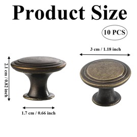 mkemka 10 pcs Drawer Knob Vintage Round Drawer HandleCupboard Handles Knobs Round Bronze Colour Furniture Knobs for Cupboards Wardrobe Kitchen