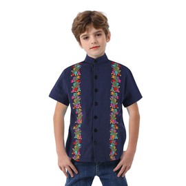Camisas mexicanas para niños, camisas de guayabera, tradicionales, bordadas, para fiestas, para niños, marino, 10-11 Años