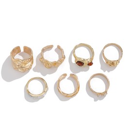 Lume&Thread 7pcs Women's Gold Rings Adjustable Delicate Women's Silver Rings Stackable Gold Rings Thick Statement Rings Silver Plated Gold Jewelry For Girlfriends For Family For Friends (gold-a)