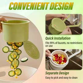 Sink Strainer Basket,Faucet Hanging Strainer,Hanging Kitchen Sink Strainer Basket,Sink Food Catcher with Press Dumping,Food Fruit Vegetable Drain Shelf Sink Storage Holder(Green)