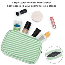 JINSI Travel Makeup Bag for Women Stripe Cosmetic Organizer Toiletry Bag with Zipper Portable Skincare Purses Storage Pouch Cute Beauty Case Clutch Bags, Green