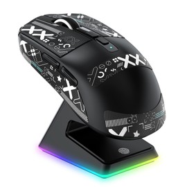 A.JAZZ x ATTACK SHARK X6 Gaming Mouse, Wireless, Lightweight, 49g Wireless, Bluetooth/2.4Ghz/USB-C Mouse, Gaming, PAW3395 Sensor, 26000DPI with Magnetic Charging Stand, Rapid Charging, X6 Multi-Button Pro, 200 Hours Playtime, PC/Mac Compatible, E-sports & FPS Gaming, Anti-Slip Stickers, Black Black