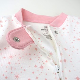 HonestBaby Sleep and Play Footed Pajamas One-Piece Sleeper Jumpsuit Zip-front PJs 100% Organic Cotton for Baby Girls, Twinkle Star White/Pink, Newborn