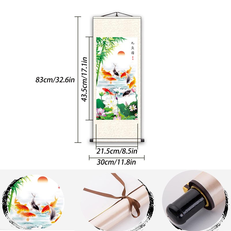 FOVNOT Asian Silk Scroll, Asian Wall Scroll Asian Wall Art