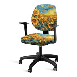 ELEDIZI Office Chair Cover Van Gogh Sunflower Desk Chair Cover 2 Piece Computer Chair Covers Stretchable Without Arms Breathable Rolling Chair Cover Slipcover Universal Chair Covers Polyester