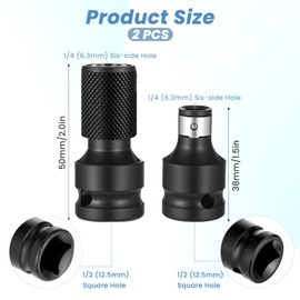 Bewudy Pack of 2 Impact Wrench Bit Adapter, 1/2 to 1/4 Inch Bit Holder Socket Adapter High Quality Impact Wrench Accessories for Impact Ratchet Wrench Screwdriver Bit Holder