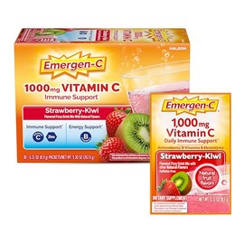 Emergen-C 1000mg Vitamin C Immune Support Powder Strawberry Kiwi 30CT includes Zinc, Manganese, 7 B Vitamins and Electrolytes for Back to School Essen