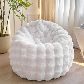 LIFEREVO Kids Fluffy Faux Rabbit Fur Bean Bag Chair Cover (No Filler), Soft Luxury Fuzzy Stuffed Animal Storage Bubble Bean Bag Home Decoration, Comfy Shaggy Furry Beanbag Cover Kids Adults, White