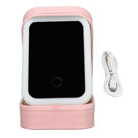 Jewelry Storage Box 3 Color Adjustable Lighting Leather Travel Makeup Box with LED Mirror for Eyebrow Pencil Lipstick Pink