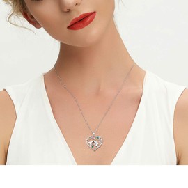 YL Mama Necklace 925 Sterling Silver Mother Holding Children's Hand, Pendant Necklace, Gifts for Mum, 925 Sterling Silver, Green