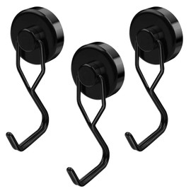 Magnetic Hook, Strong Magnetic Hook, Rust Resistant, Diameter 1.0 inches (25 mm), Vertical Load Capacity 26.5 lbs (12 kg), Kitchen Plush, Magnetic, Suitable for Refrigerators, Offices, Bathrooms, Magnets, Storage Hooks (3 Pieces - Black)
