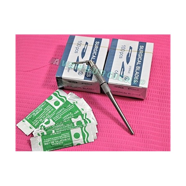 ROUND PATTERN ADJUSTABLE 7 WAYS SCALPEL HANDLE #3+100 STERILE BLADES#10