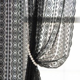 WestWeir Black Lace Curtains - Gothic Scalloped Edge Panels, Boho Cafe, Short Curtains for Kitchen, Bedroom, & Bathroom - Elegant Goth Decor, Light Filtering & Privacy, 55 x 36 inch Length, Set of 2