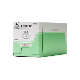 Ethicon ETHILON Nylon Suture, 663G, Synthetic Non-absorbable, FS-1 (24mm), 3/8 Circle Needle, Size 3-0, 18" (45 cm),Black