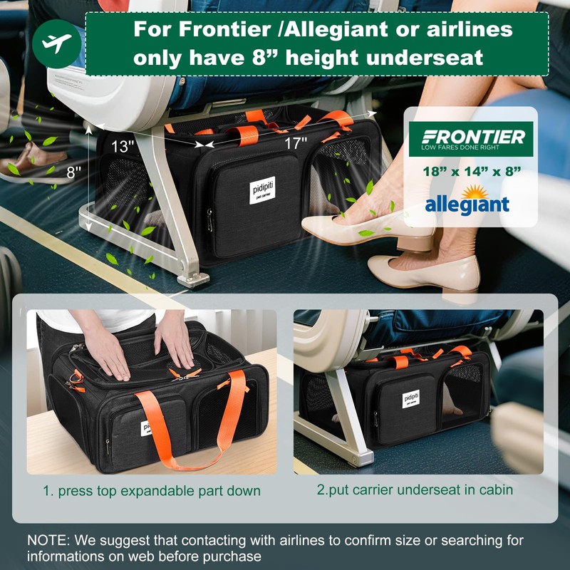 pidipiti 17x13x8 Frontier Allegiant Airlines Approved top Expandable pet Carrier
