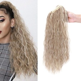 Claw on Ponytail Clip-In Ponytail Braid Extension Hair Piece Corn Wavy Wavy Hairpiece 60 cm Sandy Blonde & Bleached Blonde