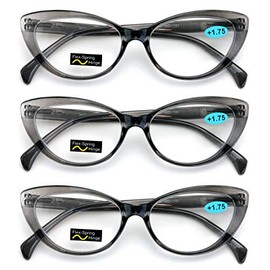 V.W.E. 3 Pairs Lot Women Cateye Translucent Clear Floral Pattern Fashion Reading Glasses Reader (3 Gray, 1.50)