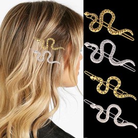 CAKURE Snake Hair Pins Gold Alloy Snakes Hair Clip Set 4PCS Decorative Hair Accessories for Women and Girls