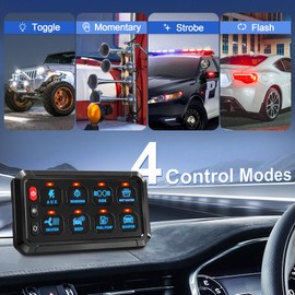 Blue 8 Gang Switch Panel, Momentary ON-Off Touch Switch Box Circuit Control Relay Systerm, Auxiliary LED Toggle Switch for 12V Car UTV Truck Camper RV ATV SUV