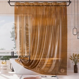 AmazerBath Extra Long Shower Curtain Liner, 100% EVA Clear Amber Heavy Duty 84 inch Shower Curtain and Liner 2-in-1, 72x84 Plastic Weighted Bathroom Shower Liner, 12 Grommets & 3 Heavyweight Stones