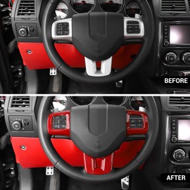 CheroCar for Dodge Challenger Steering Wheel Cover Trim Kits Panel Interior Decoration for 2009-2014 Dodge Challenger Charger Durango Dart,for Dodge Journey 2013-2025(Red)