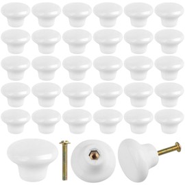 GENHAKON 40 Packs White Ceramic Cabinet Knobs, Glossy Ceramic Knobs, Handles Drawer Cupboard Cabinet Knobs for Kitchen Office Bathroom, Wardrobe Drawer, Dresser